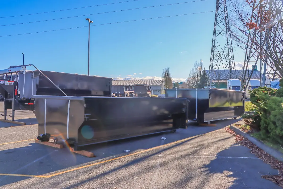Roll-off dumpster ready for waste disposal at job site for 3 Yard Dumpster Rental in Vineland